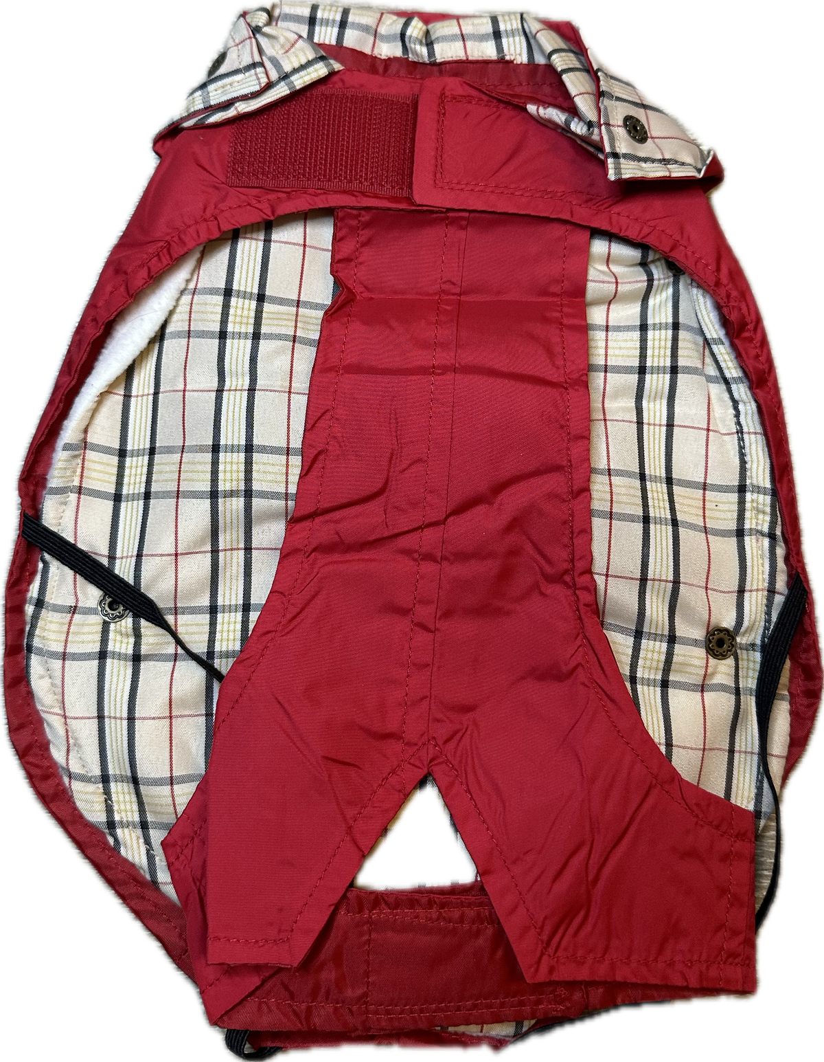 Impermeabile rosso con fodera in pile e motivo tartan