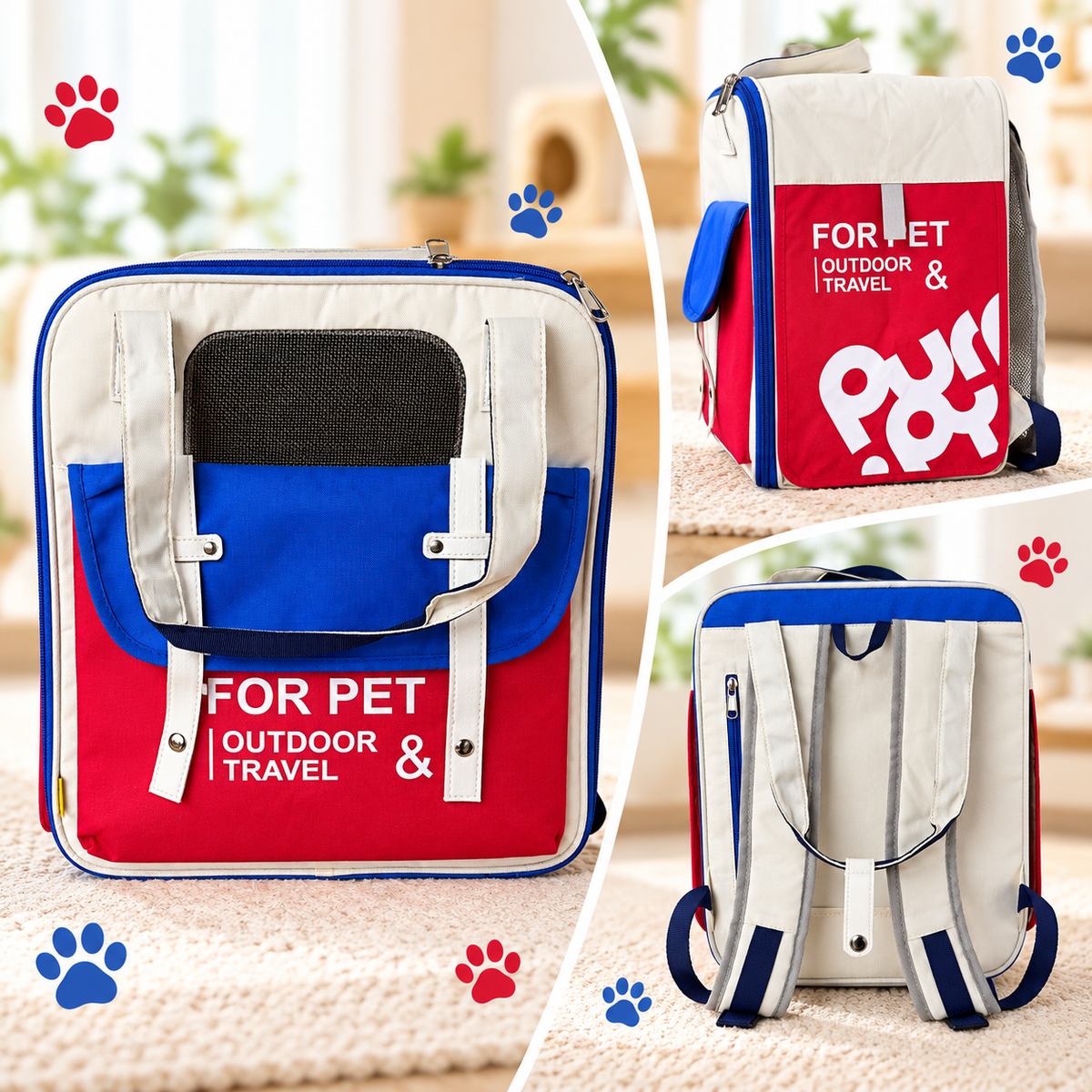 Zaino Trasportino Pet Travel Red & Blue – Cani e Gatti