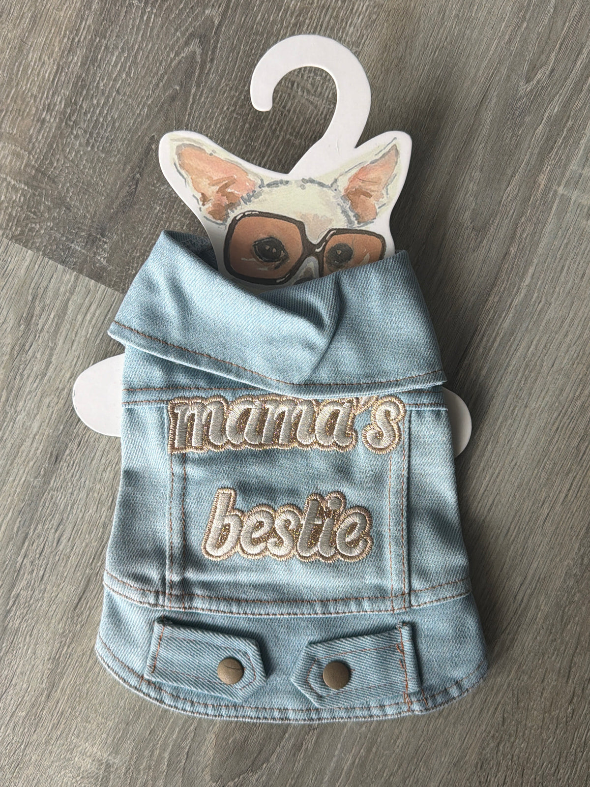 Giubbottino Jeans Mama’s Bestie per Cani – Denim Azzurro – XS 25 cm