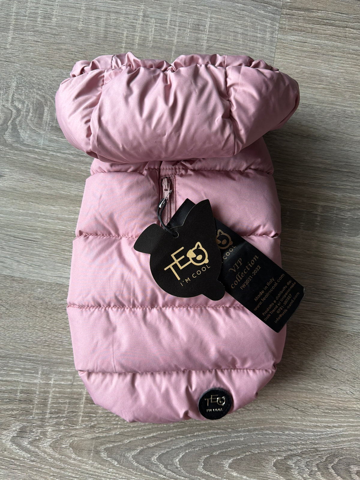 Giubbotto Imbottito per Cani Teo & Cool Rosa Antico con Cappuccio Removibile – Taglia S -Made in Italy