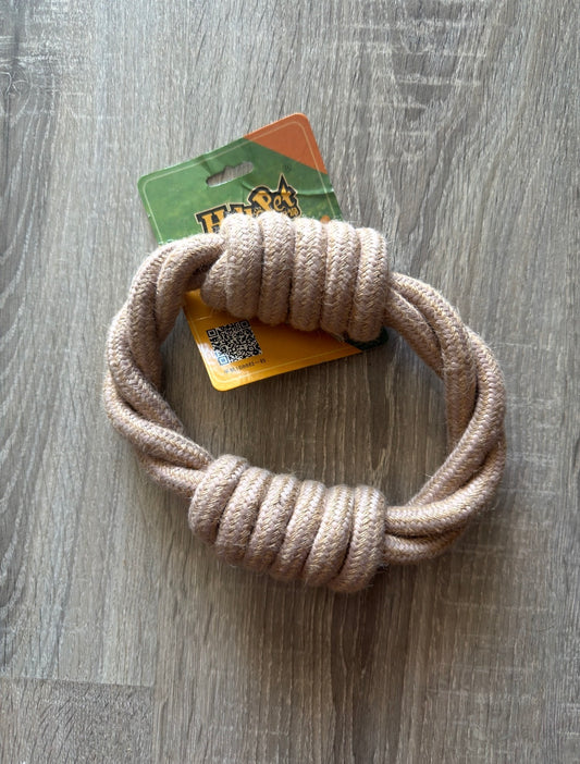 Gioco per Cani in Corda Beige a Forma di Anello con 2 Nodi – Tira e Molla