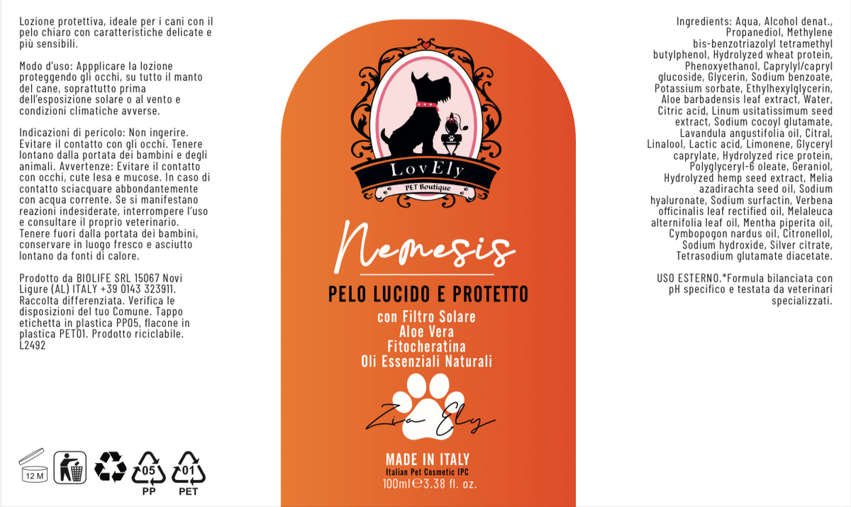 NEMESIS – Pelo Lucido e Protetto | Lozione Naturale con Filtro Solare