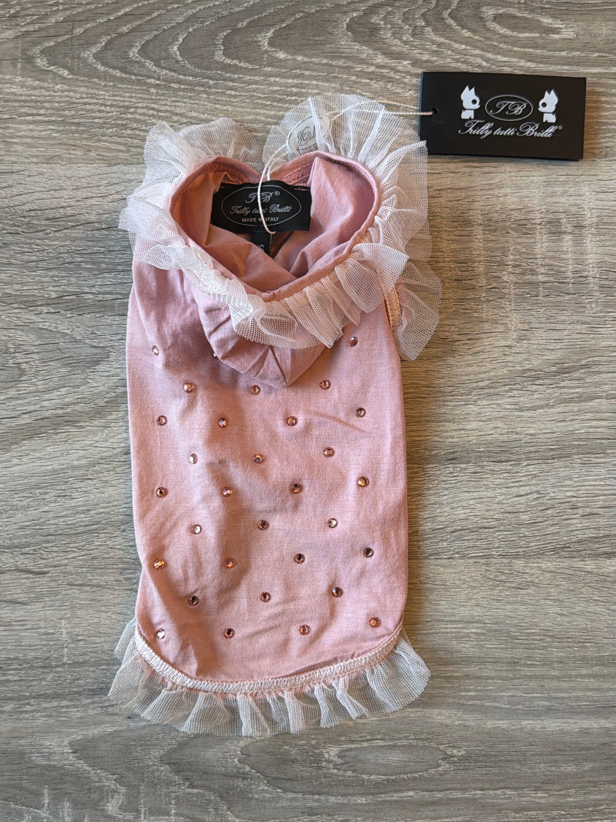 Abitino per Cani Trilly Tutti Brilli – Rosa Cipria con Perle e Pizzo – Elegante e Romantico XS
