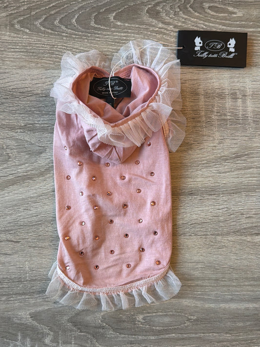 Abitino per Cani Trilly Tutti Brilli – Rosa Cipria con Perle e Pizzo – Elegante e Romantico XS
