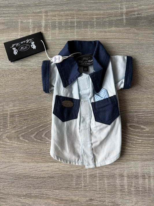 Camicia per Cani Trilly Tutti Brilli – Azzurro e Blu Navy con Colletto e Tasche