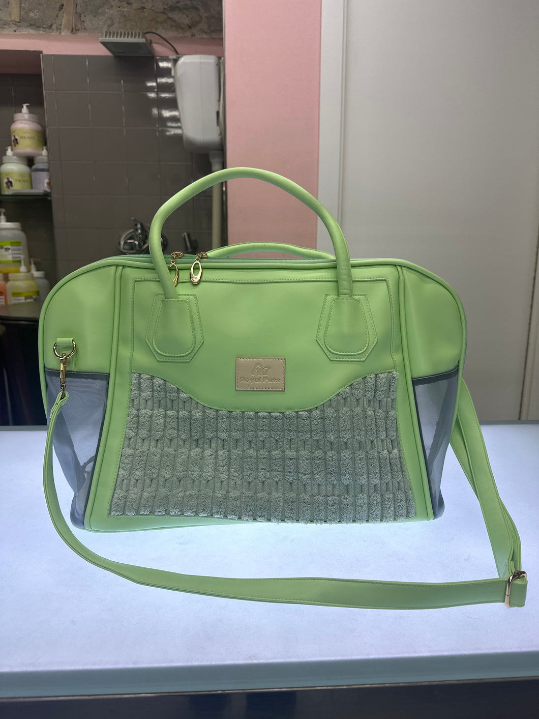 Trasportino verde lime - tracolla e maniglie