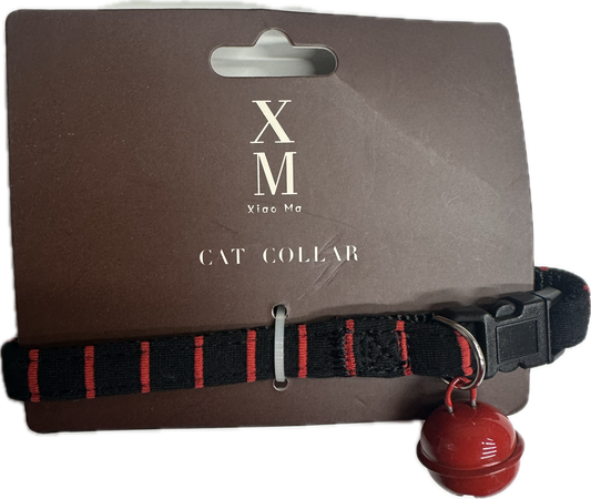 Collare per Gatto Nero con Strisce Rosse