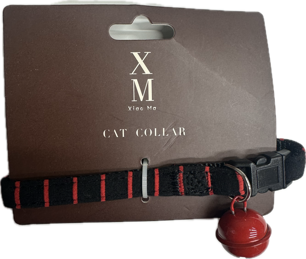 Collare per Gatto Nero con Strisce Rosse