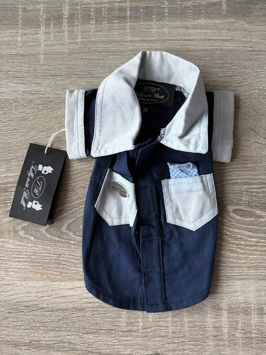 Camicia per Cani Trilly Tutti Brilli – Blu Navy e Azzurro con Colletto e Tasche – Taglia XS