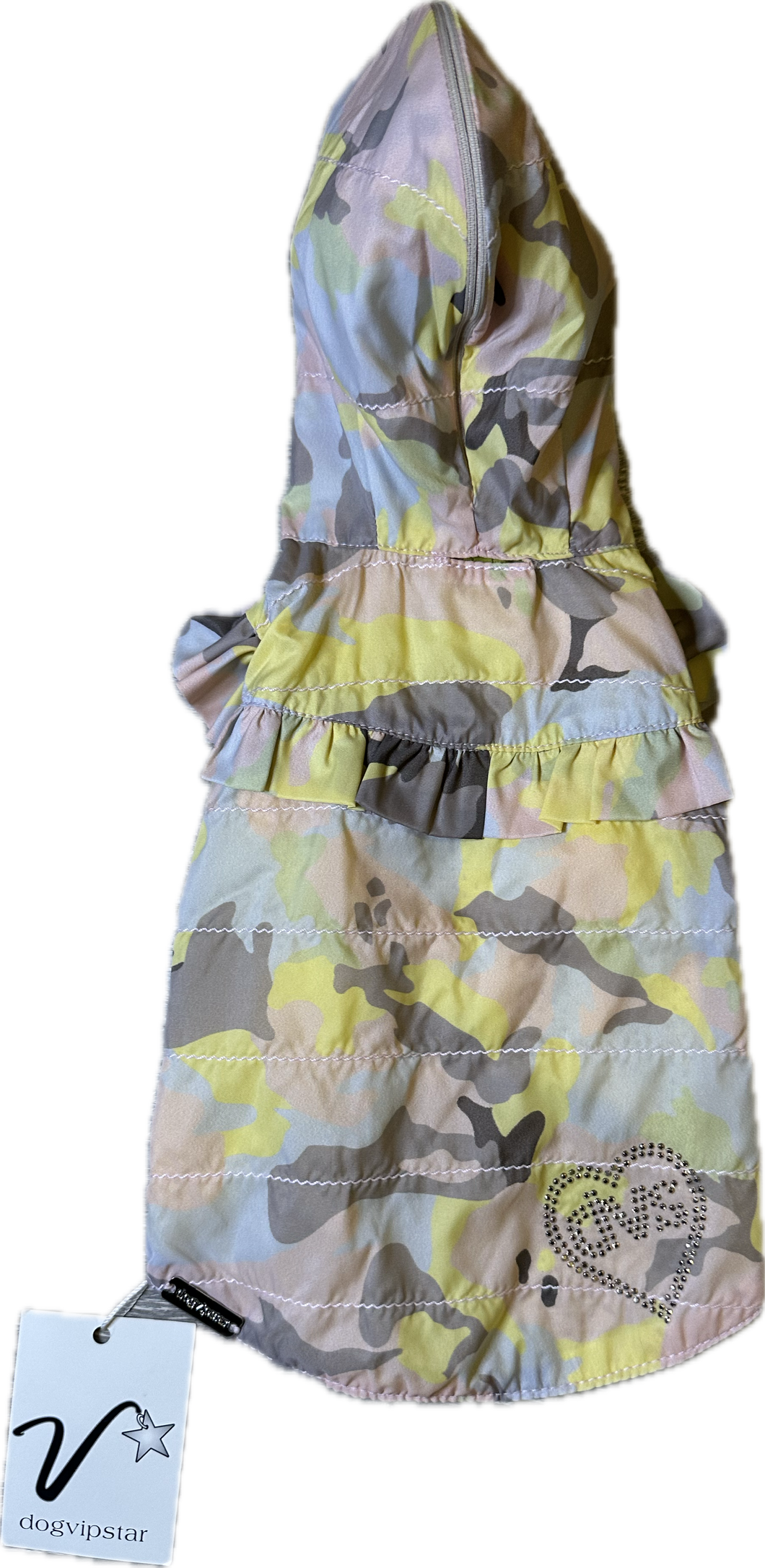 Impermeabile Camo Chic con Rouches e Fiocco Oro