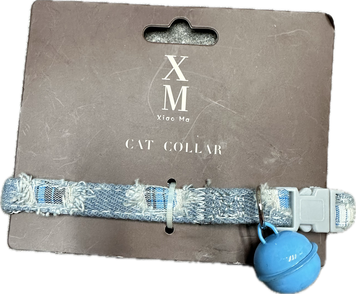 Collare per Gatti in Denim con Campanella Blu
