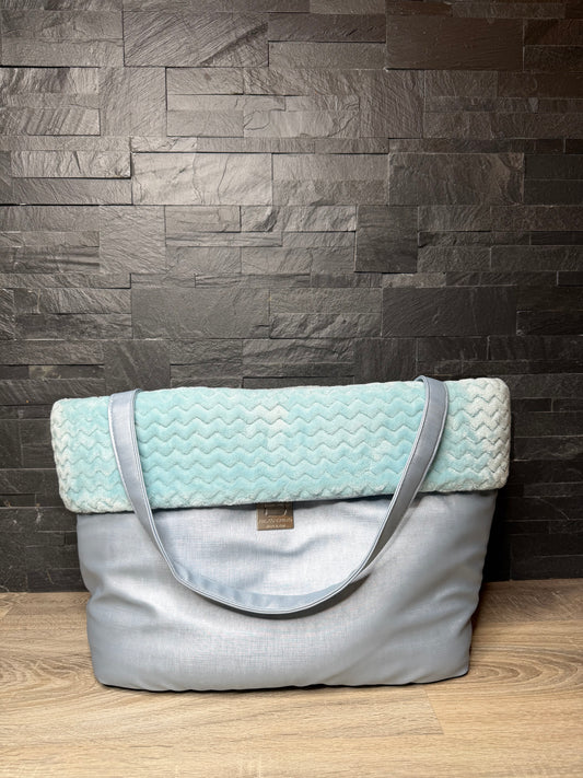 Borsa Trasportino Morbida per Cani e Gatti Grigio/Azzurro