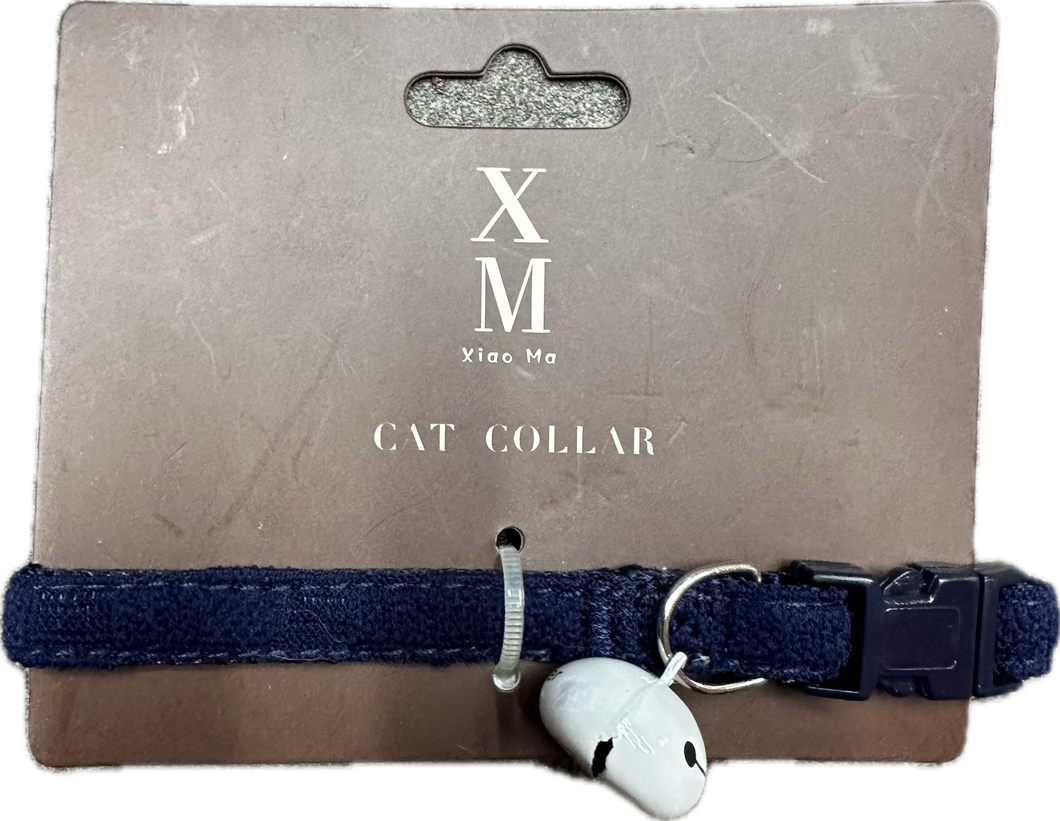 Collare per Gatto in Tessuto Blu con Campanella Bianca