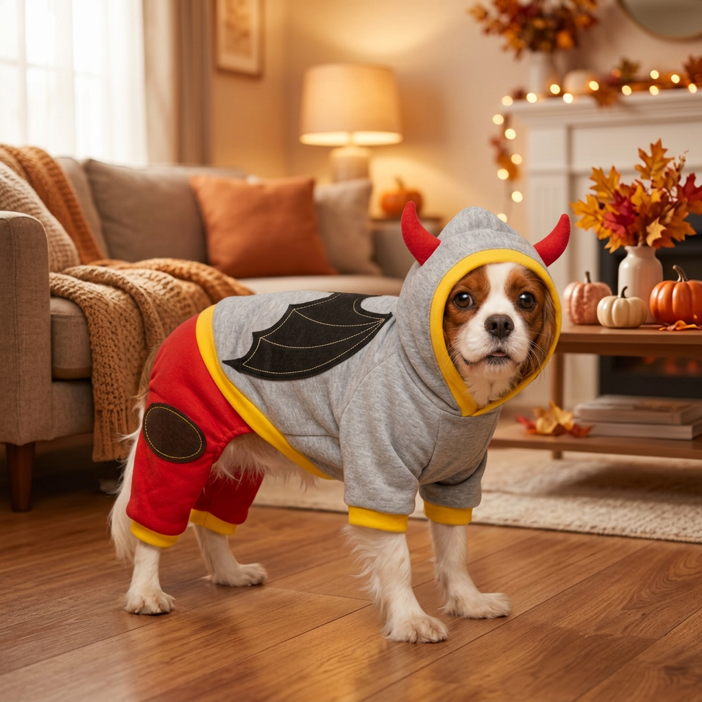 Costume di Halloween per Cani – Pipistrello Grigio e Rosso