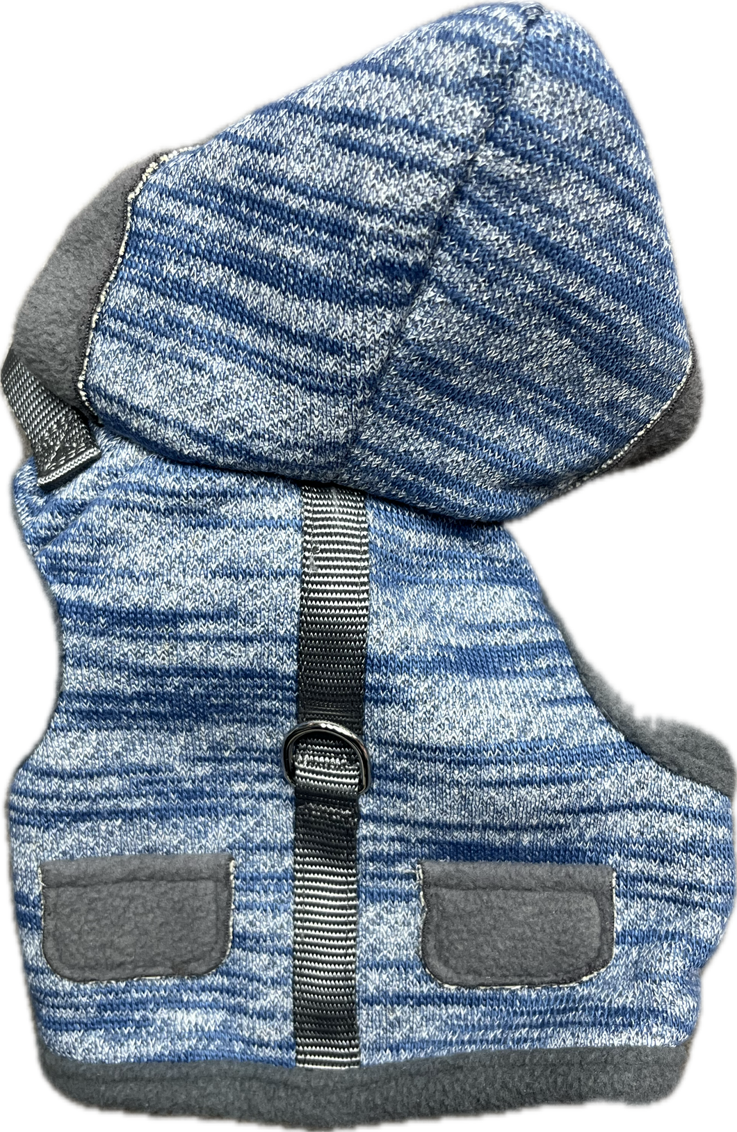 Cappottino in Maglia Blu con Cappuccio e Interno in Pile per Cani Tg S