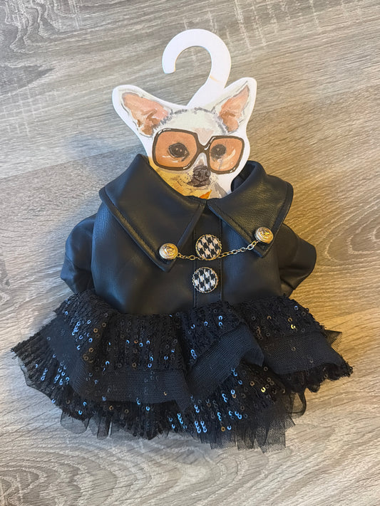Abitino Black Glam per Cani con Tulle e Paillettes – XS 25 cm