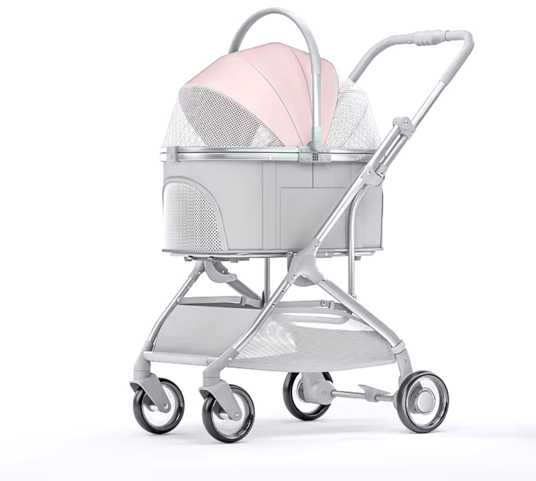 Passeggino Trasportino Culla Staccabile Rosa e Grigio