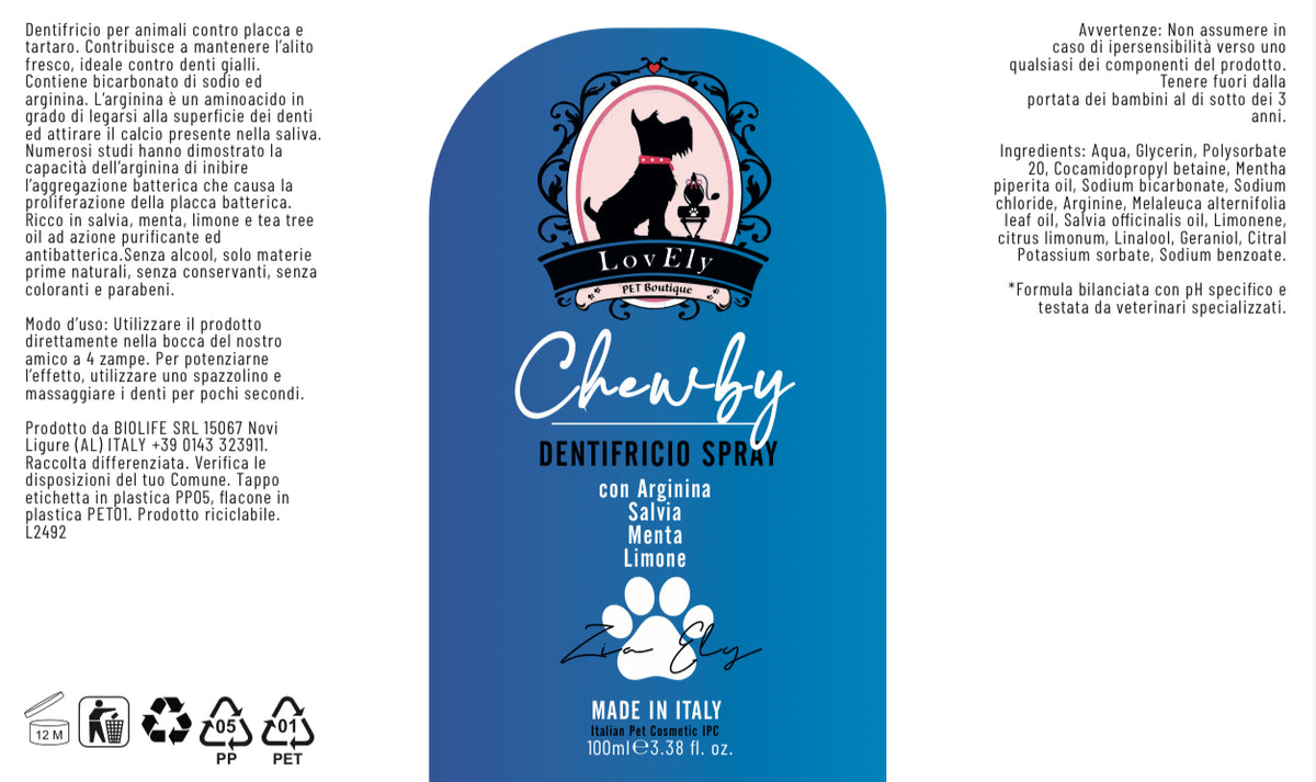 CHEWBY – Dentifricio Spray | Igiene Orale Naturale per Cani e Gatti