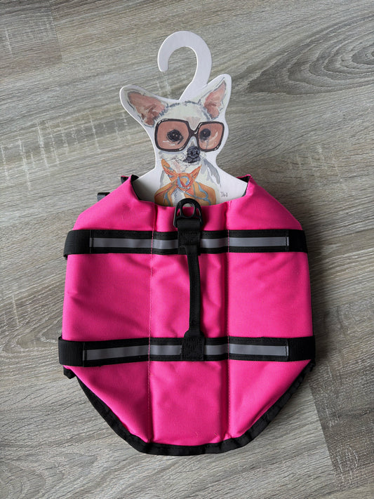 Giubbotto Salvagente per Cani Fucsia e Nero – Taglia S (30 cm)