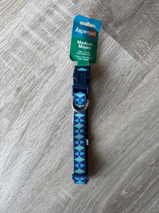 Aspen Pet – Collare Regolabile per Cani Fantasia Geometrica Blu e Turchese | Taglia M