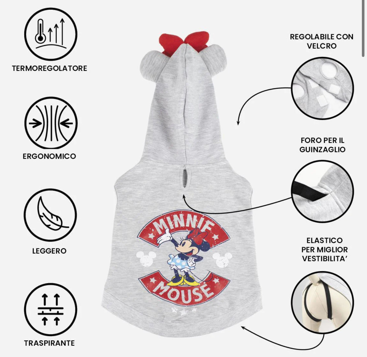 Felpa Minnie Mouse con Fiocco: Un Tocco di Magia e Stile per il Tuo Cane