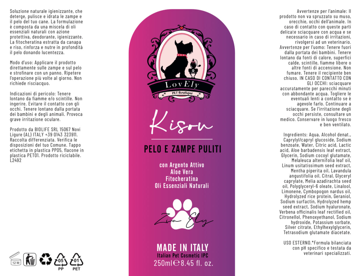 KISOU – Pelo e Zampe Puliti | Spray Igienizzante Naturale per Cani