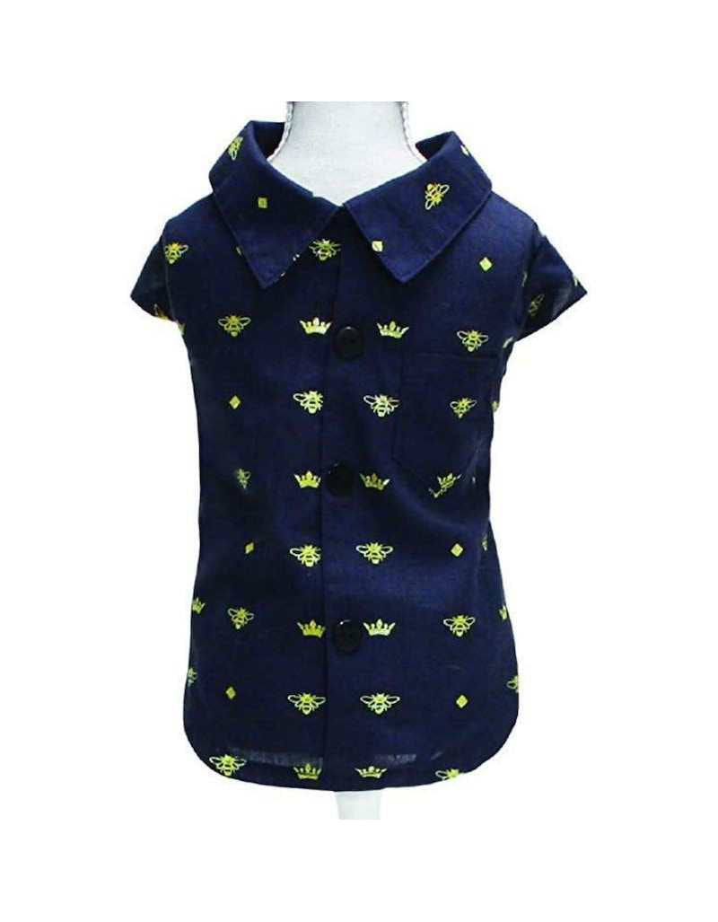 Camicia Elegante con Stampa Api e Corone per Cani e Gatti