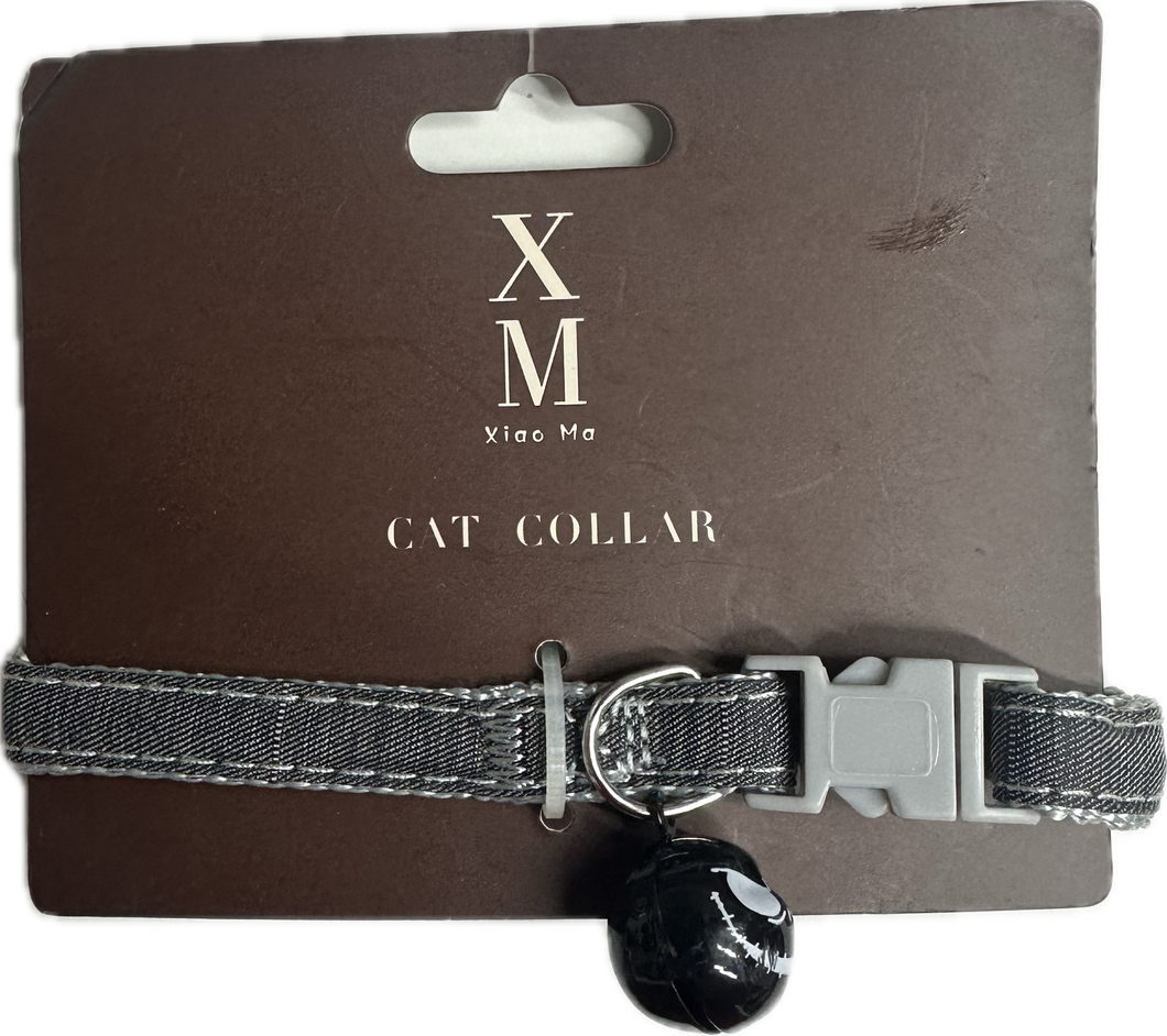 Collare per Gatti in Tessuto Jeans con Campanella Nera