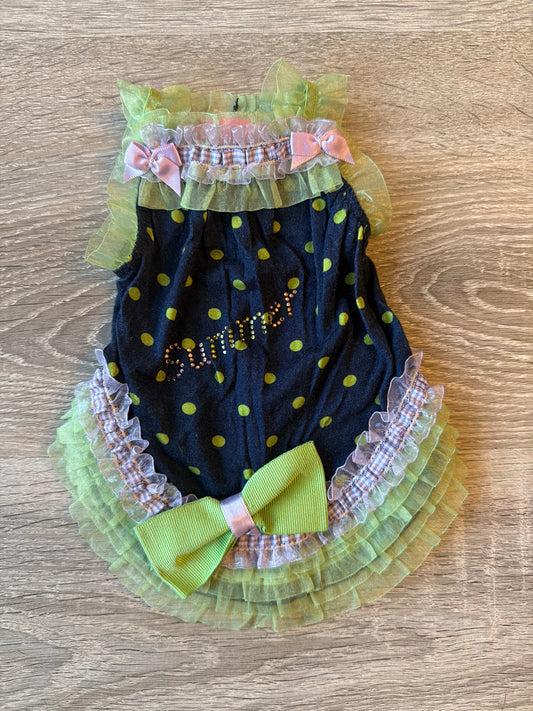 Abitino per Cani Belli Monelli a Pois con Tulle Multicolor e Fiocco – Taglia S