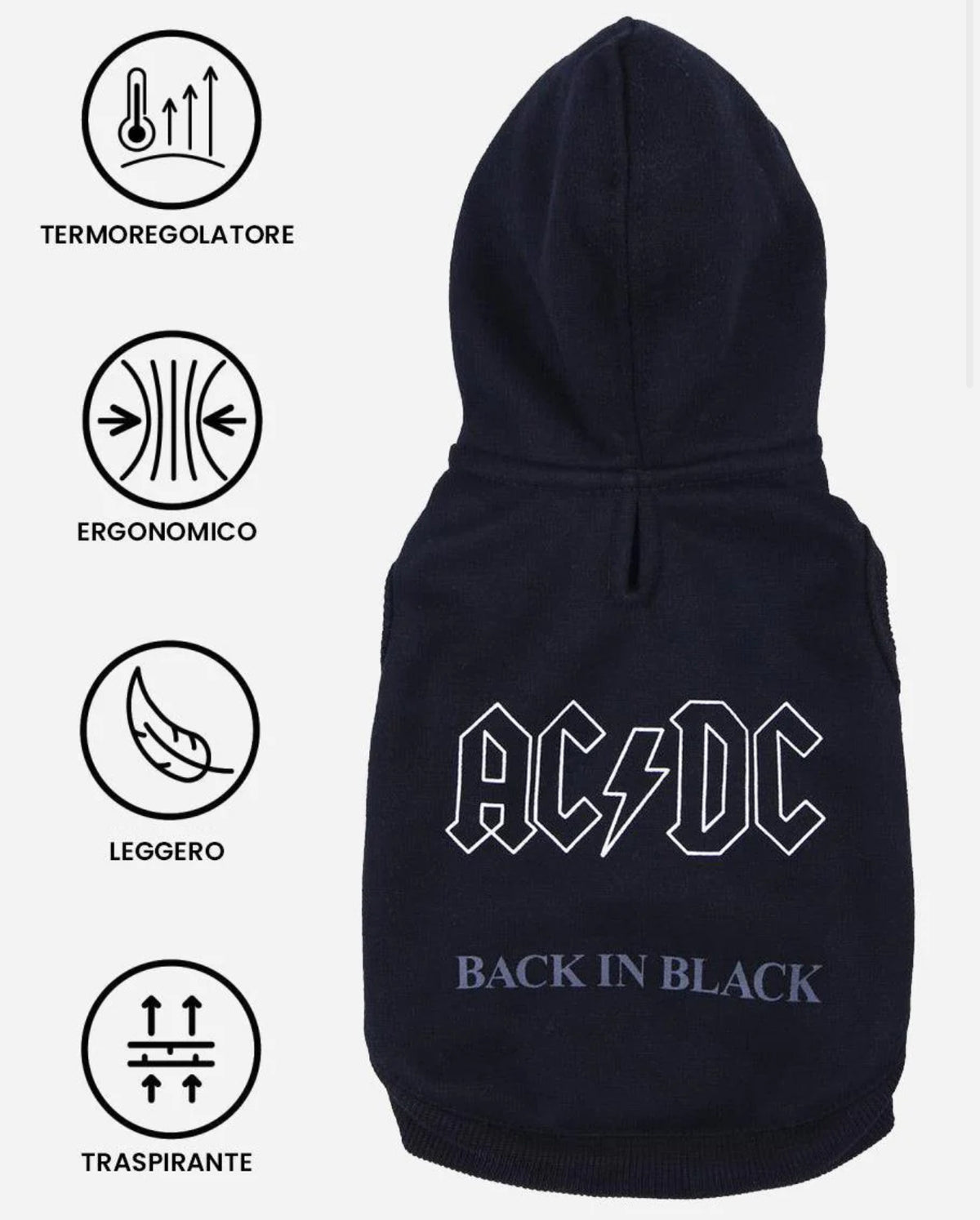 Felpa AC/DC: Rock ‘n’ Roll in Stile ‘Back in Black’ per il Tuo Cane