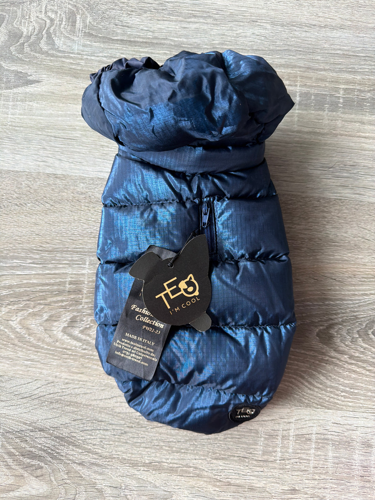 Giubbotto Imbottito per Cani Teo & Cool Blu con Cappuccio Removibile – Made in Italy