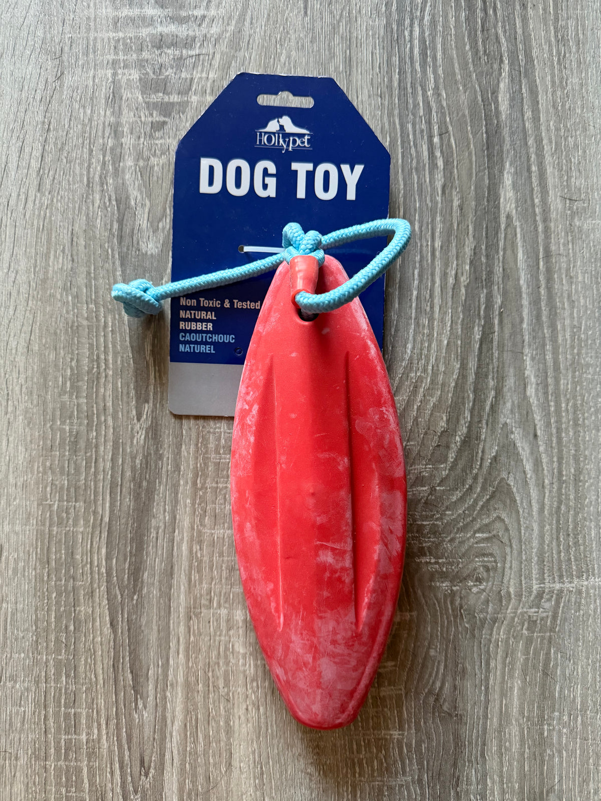 Gioco da Riporto per Cani in Gomma Rossa con Corda Azzurra