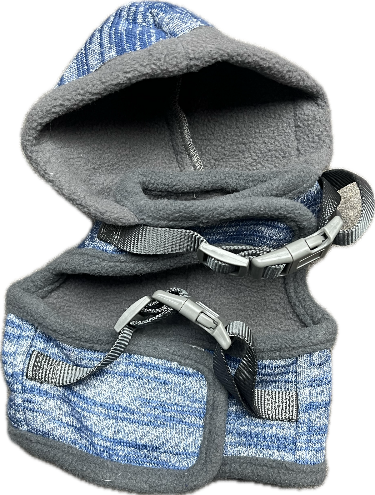 Cappottino in Maglia Blu con Cappuccio e Interno in Pile per Cani Tg S