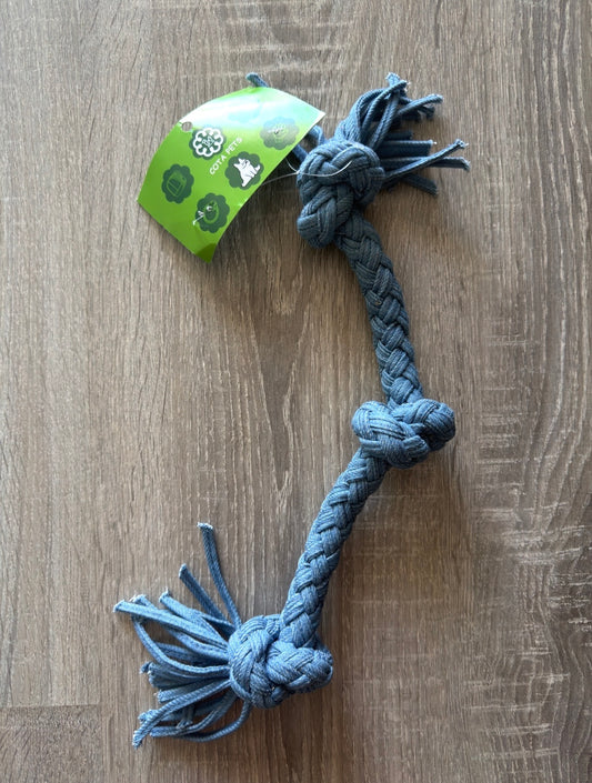 Gioco per Cani in Corda Intrecciata Blu con 3 Nodi – Gioco da Tira e Molla