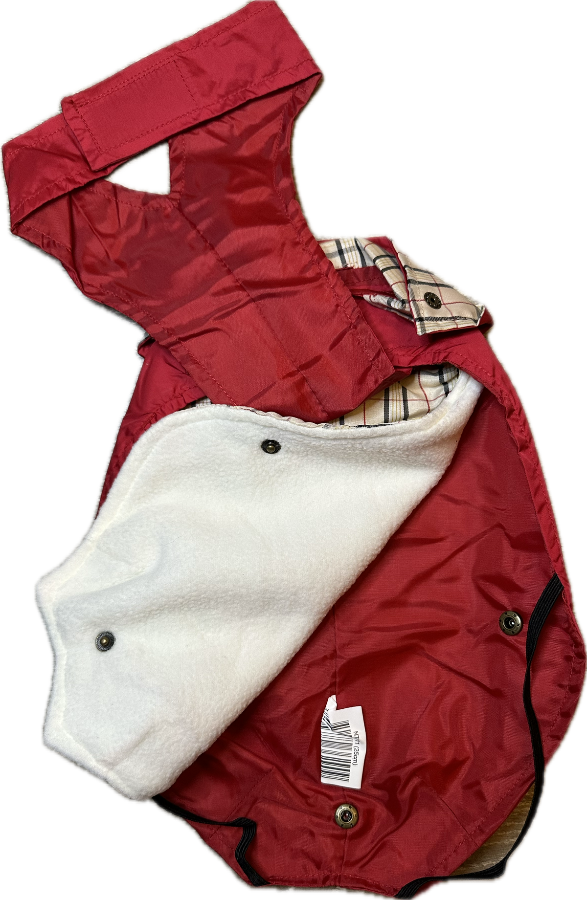 Impermeabile rosso con fodera in pile e motivo tartan