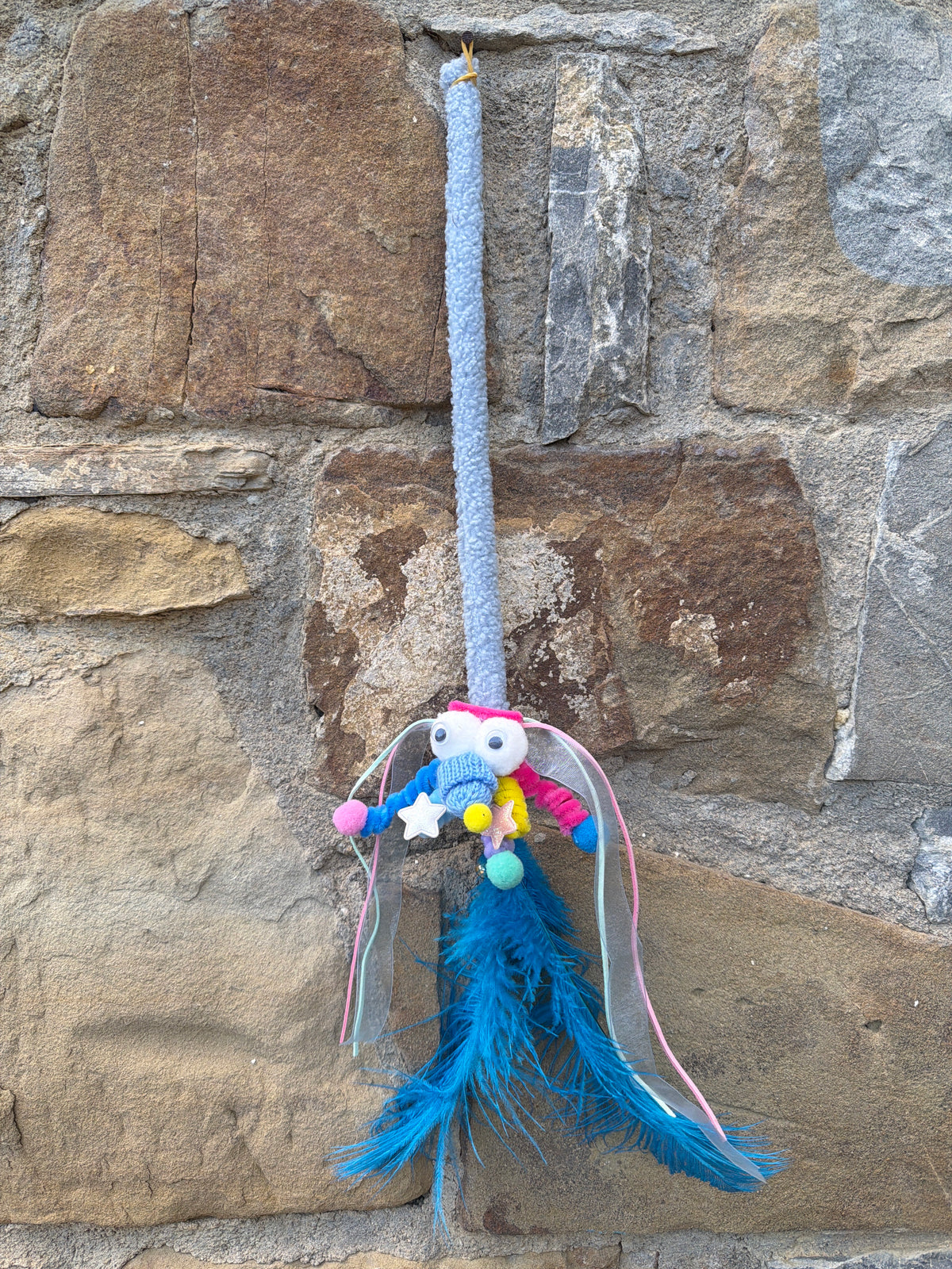 Bacchetta Gioco per Gatti con Mostriciattolo e Piume Blu – 60 cm