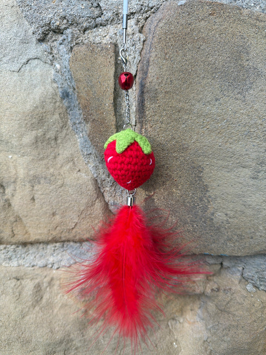 Bacchetta Gioco Fragola per Gatti con Piuma Rossa Allungabile