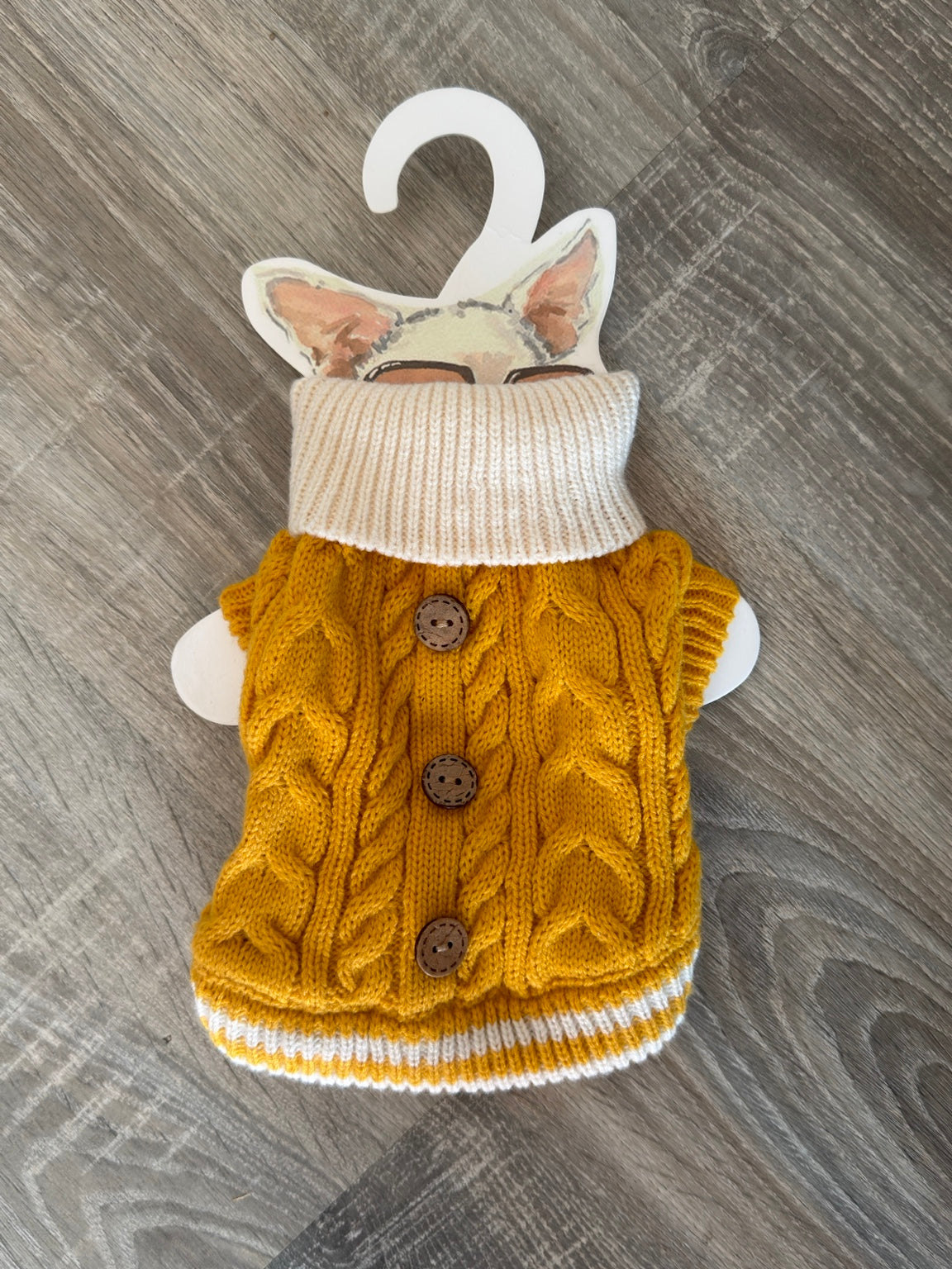 Maglioncino Senape a Trecce con Collo Panna per Cani – XS 25 cm