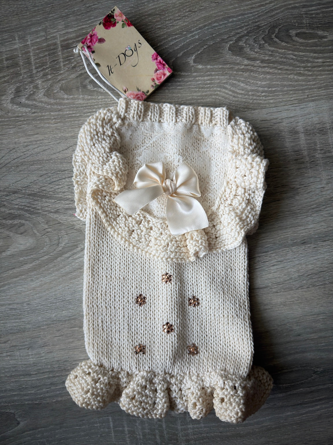 It-Dogs Abitino in cotone Makò panna con Swarovski – Fatto a mano
