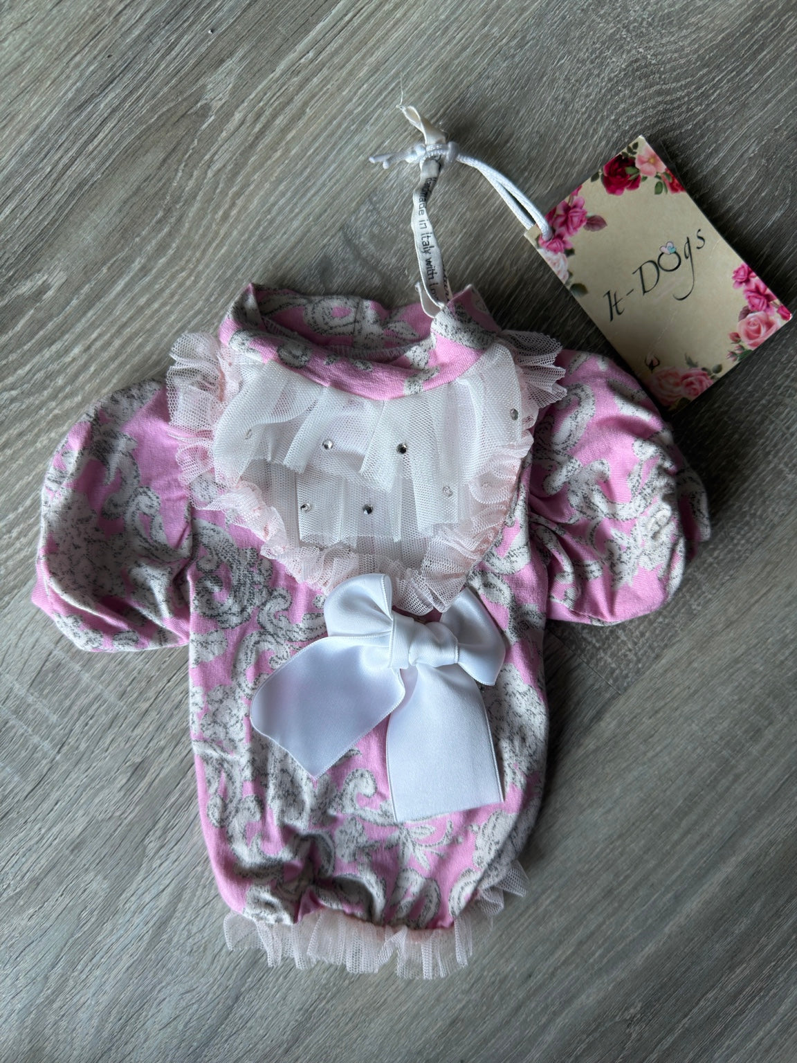 Felpina It-Dogs rosa con tulle e fiocco vista frontale