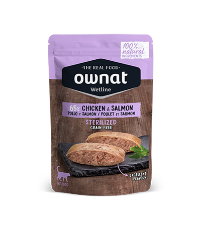 Ownat Wetline Sterilized Chicken & Salmon 85 g – Umido Naturale Grain Free per Gatti Sterilizzati