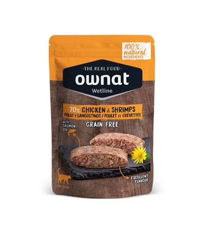 Ownat Wetline Cat Pollo & Gamberetti 85 g – Umido Naturale Grain Free