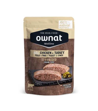 Ownat Wetline Sterilized Chicken & Turkey 85 g – Umido Naturale Grain Free per Gatti Sterilizzati