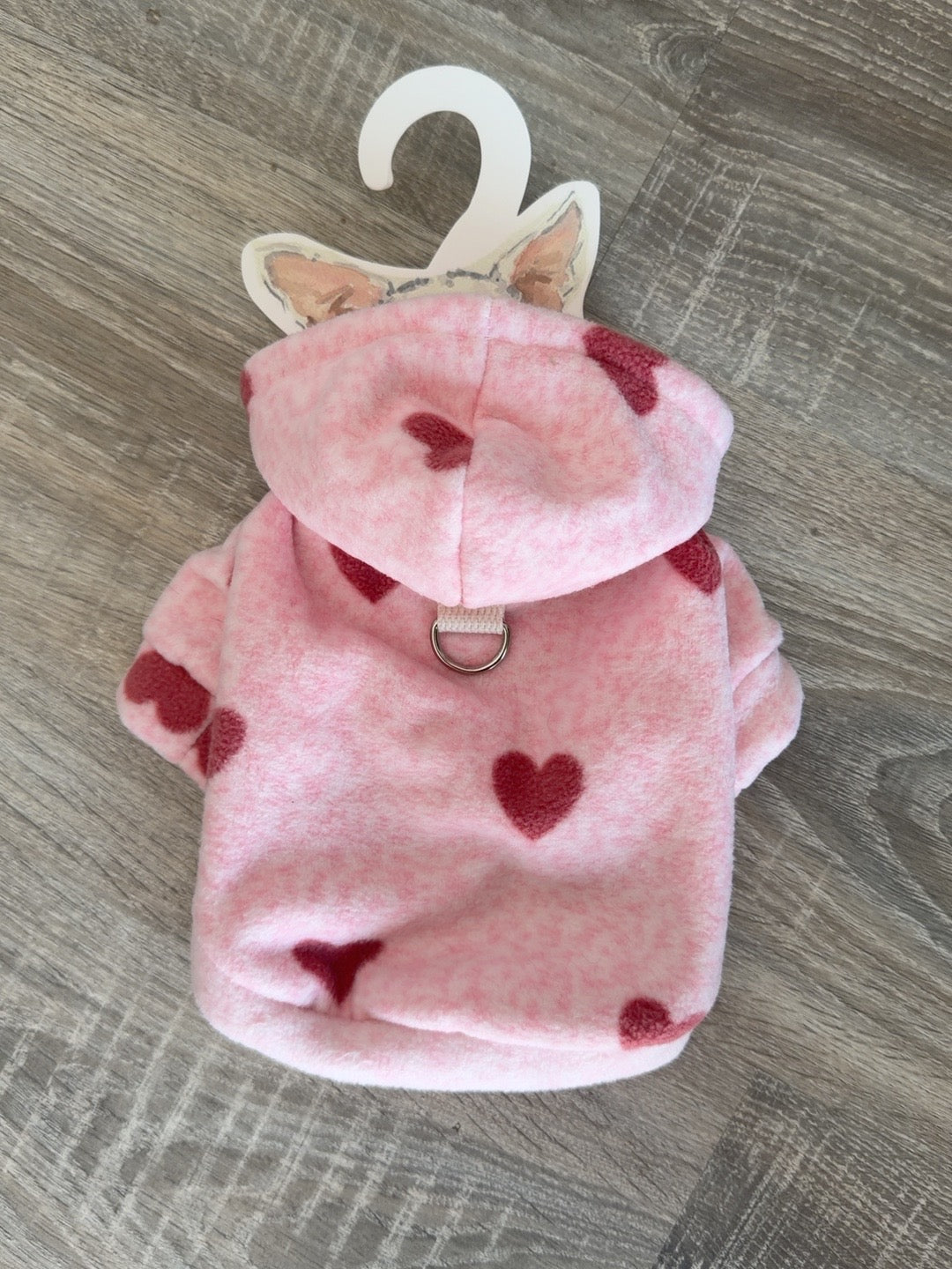 Felpa Rosa in Pile con Cuoricini e Cappuccio per Cani – XS 25 cm - fronte