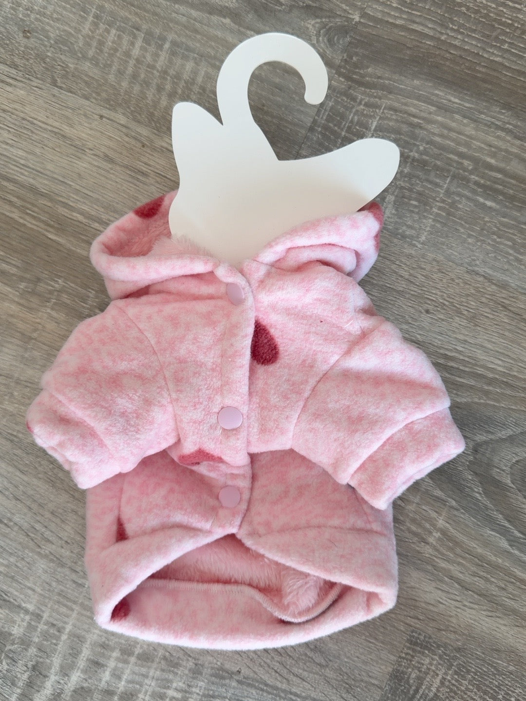 Felpa Rosa in Pile con Cuoricini e Cappuccio per Cani – XS 25 cm - retro