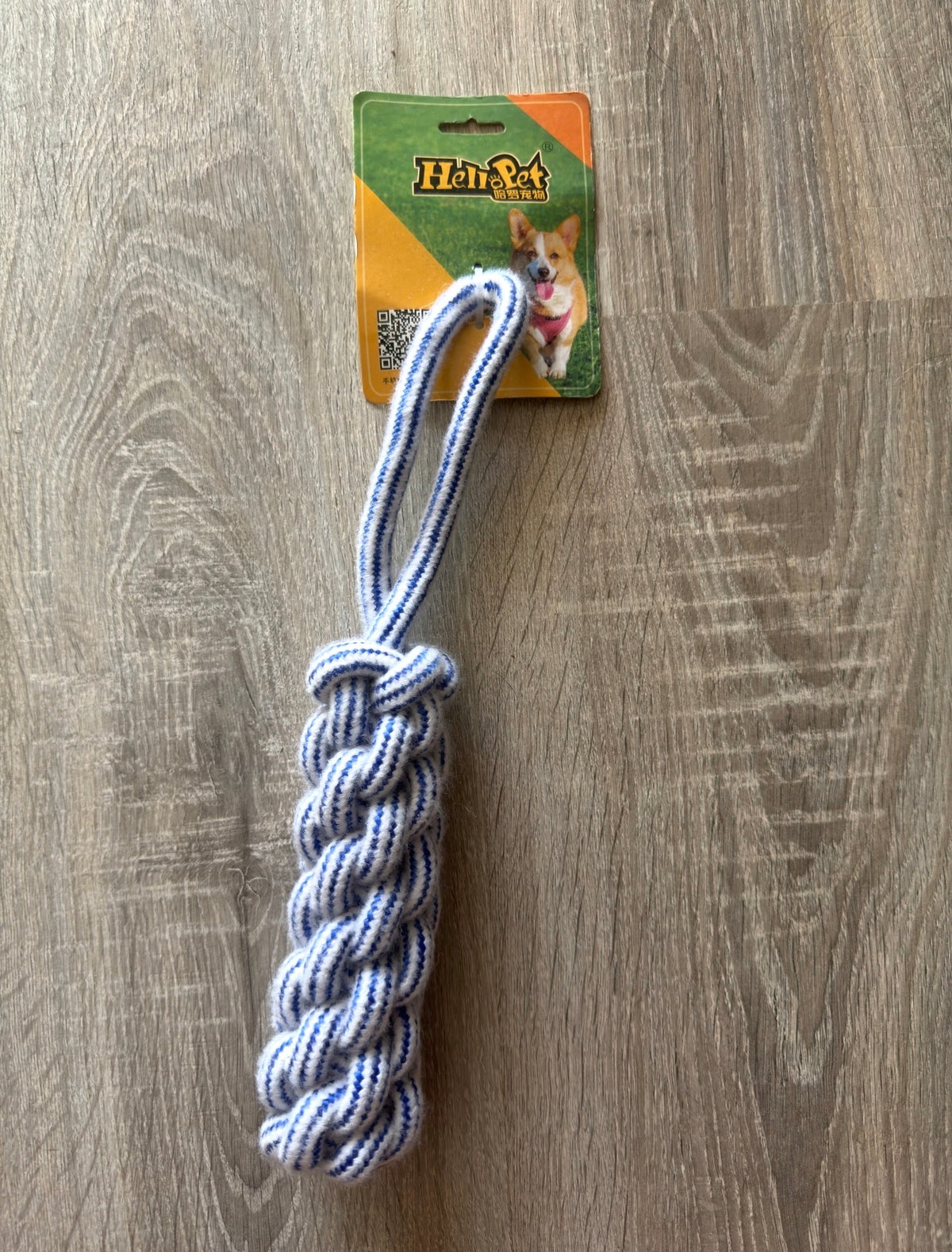Gioco in Corda Bianca e Blu con Maniglia e Treccia Lunga per Cani