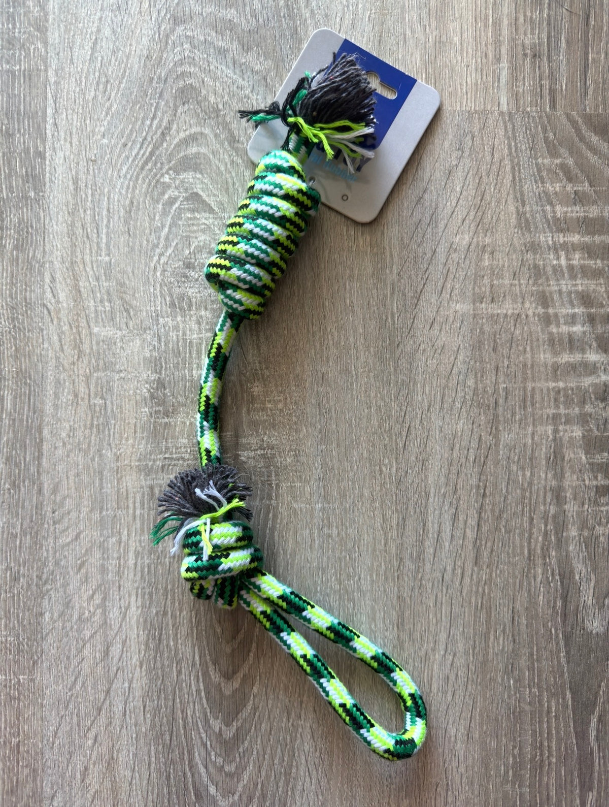 Gioco in Corda Verde, Nera e Bianca con Maniglia e Nodi per Cani
