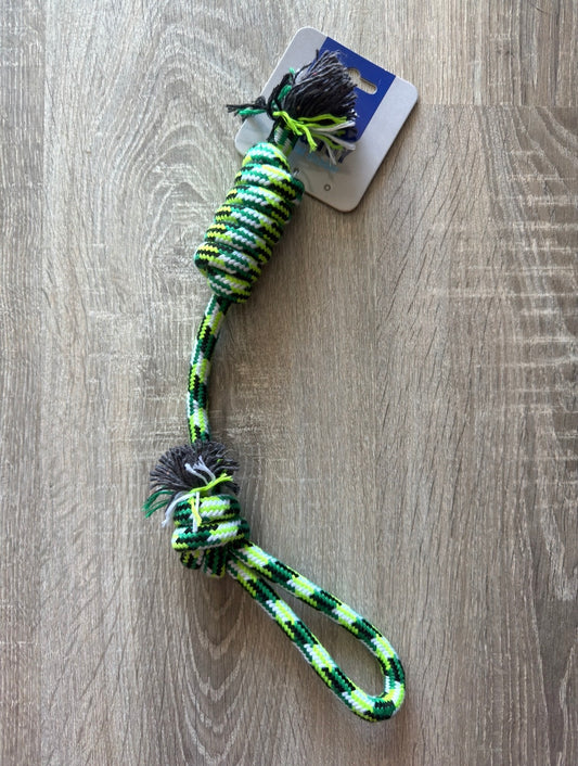 Gioco in Corda Verde, Nera e Bianca con Maniglia e Nodi per Cani