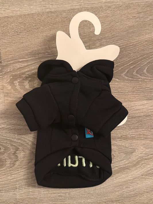 Felpa Halloween nera con cappuccio e chiusura frontale a bottoncini, taglia XS 25 cm