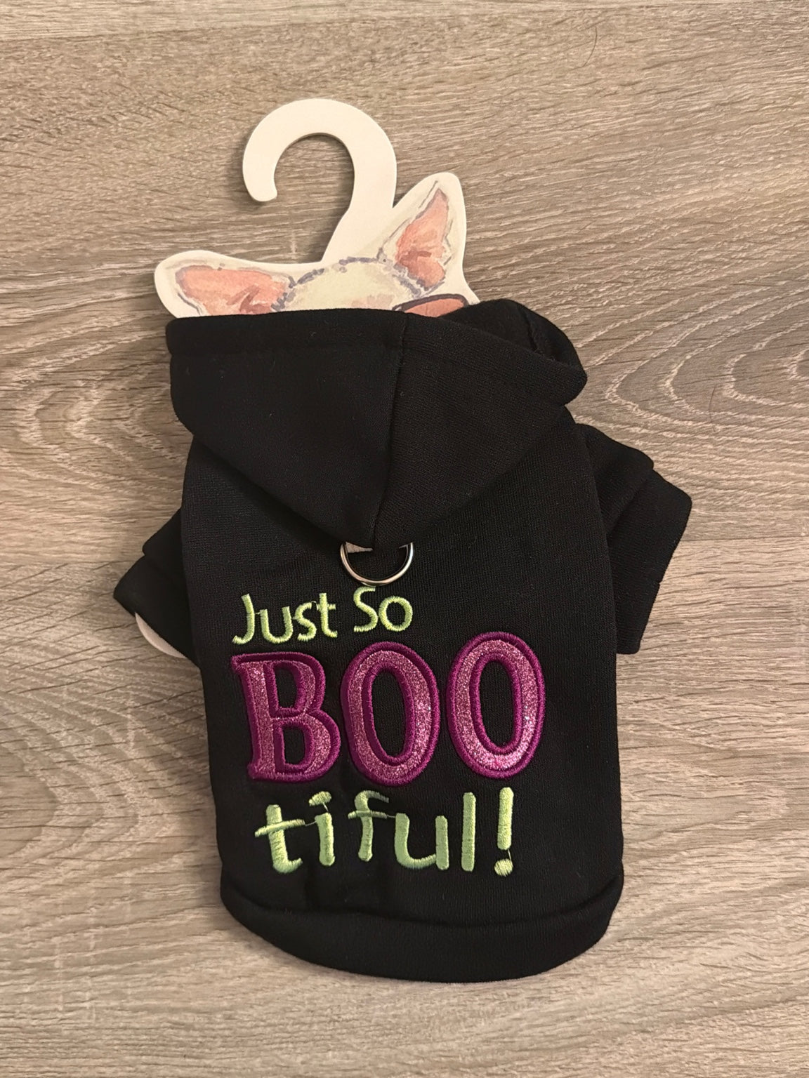 Felpa Halloween Just So BOOtiful nera per cani con cappuccio, XS 25 cm, vista schiena